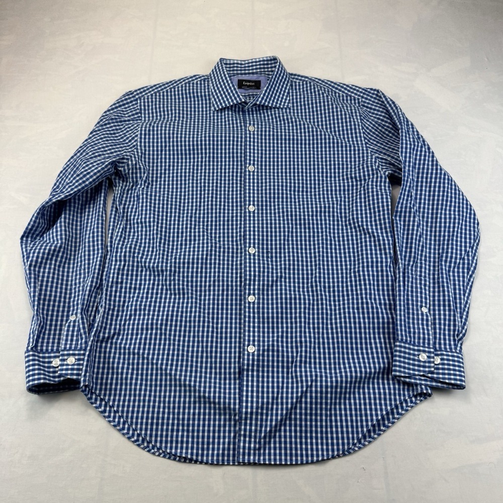 Esquire Slim Fit Non Iron Dress Shirt Mens 15.5 34/35 Blue Gingham